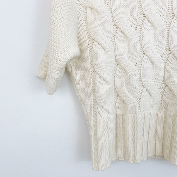 Express Cream Wool Blend Cable Knit Short Sleeves Sweater Size Xsmall - Picture 6 of 16